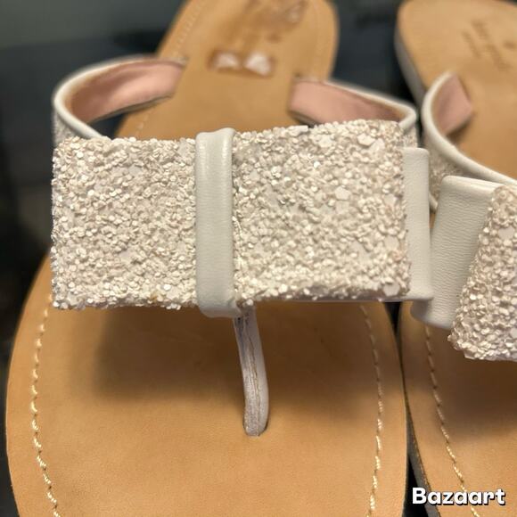 Kate Spade New York Glitter Bow Thong Sandals White Flip Flop Slides Women’s 8.5 - Picture 2 of 7